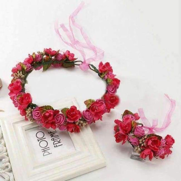 Planet Gates rose2 Handmade festival hair ribbon flower hair accessories artificial floral women girl wedding headband crown garland handwrist sets
