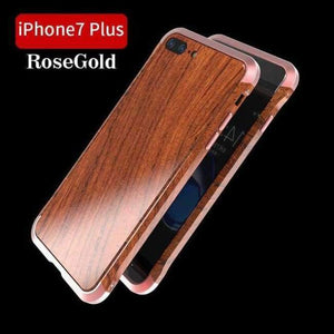Planet Gates rosegold / For iPhone 7plus iPhone 7 Plus Case Luxury Accessory Brand Aluminum Metal Frame+Wood Armor Protective Shockproof Back Phone Case Cover Capa