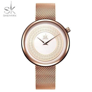 Planet Gates rosegold Shengke Women Watches Women Fashion Clock Vintage Design Ladies Watch Luxury Brand Classical Gold Metal Slice Zegarek Damski