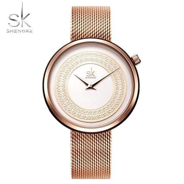 Planet Gates rosegold Shengke Women Watches Women Fashion Clock Vintage Design Ladies Watch Luxury Brand Classical Gold Metal Slice Zegarek Damski