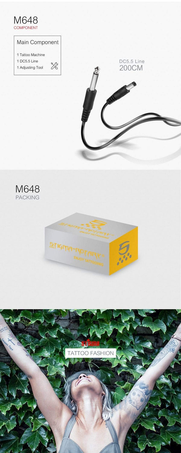 Planet Gates Rotary Tattoo Machine Gun with Motor DC Kabel and Clip-cord for Tattoo Supply Liner and Shader Maschine M648