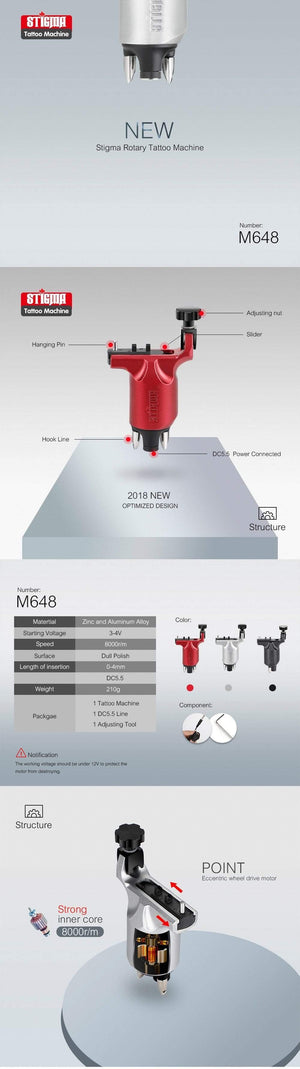 Planet Gates Rotary Tattoo Machine Gun with Motor DC Kabel and Clip-cord for Tattoo Supply Liner and Shader Maschine M648