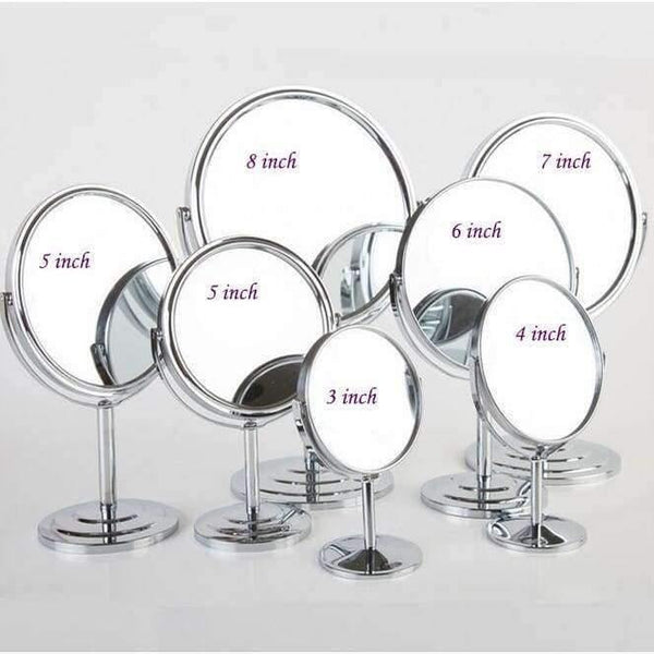 Planet Gates round 8 inch Makeup mirror stand for makeup magnifying 2X table mirrors, Round / Oval double sided mirror Silver metal