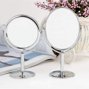 Planet Gates round 8 inch Makeup mirror stand for makeup magnifying 2X table mirrors, Round / Oval double sided mirror Silver metal