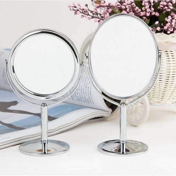 Planet Gates round 8 inch Makeup mirror stand for makeup magnifying 2X table mirrors, Round / Oval double sided mirror Silver metal