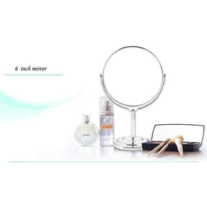 Planet Gates round 8 inch Makeup mirror stand for makeup magnifying 2X table mirrors, Round / Oval double sided mirror Silver metal