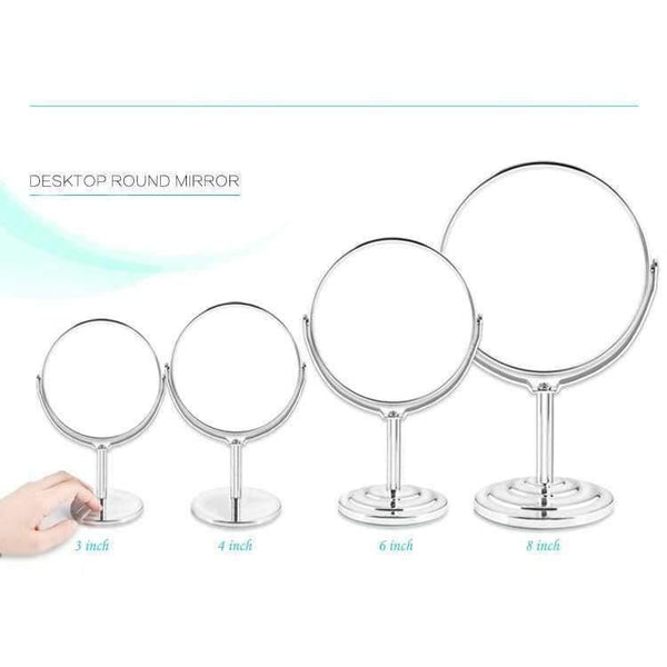 Planet Gates round 8 inch Makeup mirror stand for makeup magnifying 2X table mirrors, Round / Oval double sided mirror Silver metal