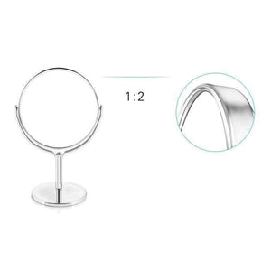 Planet Gates round 8 inch Makeup mirror stand for makeup magnifying 2X table mirrors, Round / Oval double sided mirror Silver metal
