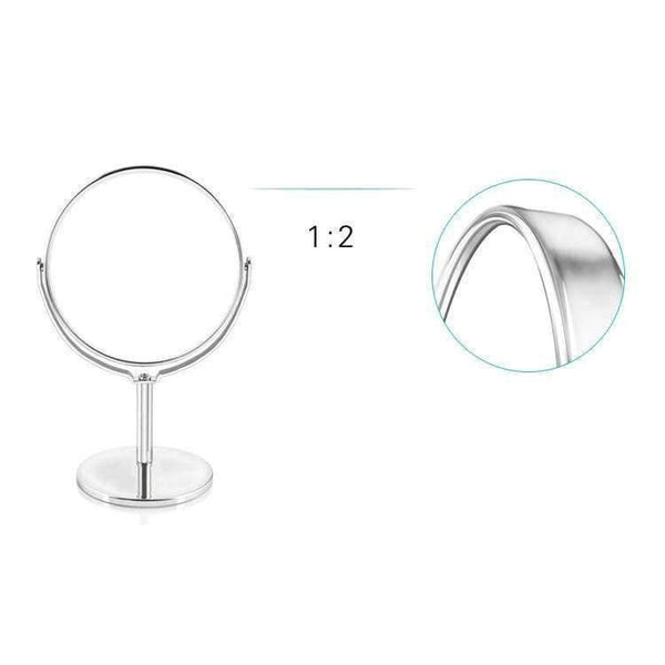 Planet Gates round 8 inch Makeup mirror stand for makeup magnifying 2X table mirrors, Round / Oval double sided mirror Silver metal