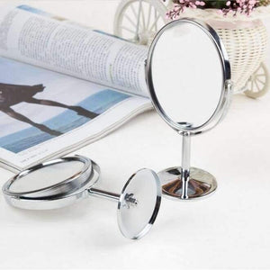Planet Gates round 8 inch Makeup mirror stand for makeup magnifying 2X table mirrors, Round / Oval double sided mirror Silver metal