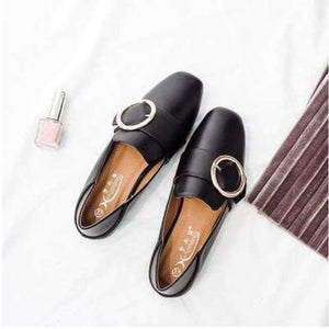 Planet Gates Round buckle black / 6 Women Flats Faux Genuine Leather Shoes Ladies Loafers Comfortable  Slip-on Moccasins Casual Shoes Women Boat Square Toe nude