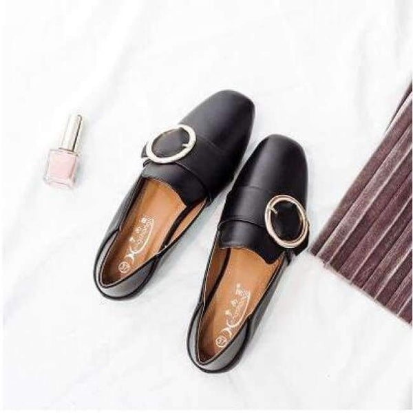 Planet Gates Round buckle black / 6 Women Flats Faux Genuine Leather Shoes Ladies Loafers Comfortable  Slip-on Moccasins Casual Shoes Women Boat Square Toe nude