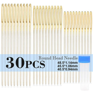 Planet Gates Round Needle 30PCS Profession Leather Sewing Needle For Embroidery Stitching Supplies Crafts Pin, Round Blunt Head Big Eye Storage Bottle Needles