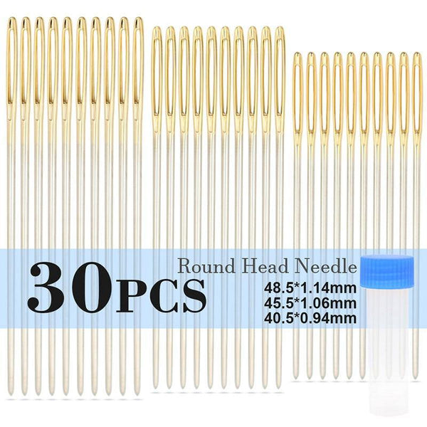 Planet Gates Round Needle 30PCS Profession Leather Sewing Needle For Embroidery Stitching Supplies Crafts Pin, Round Blunt Head Big Eye Storage Bottle Needles