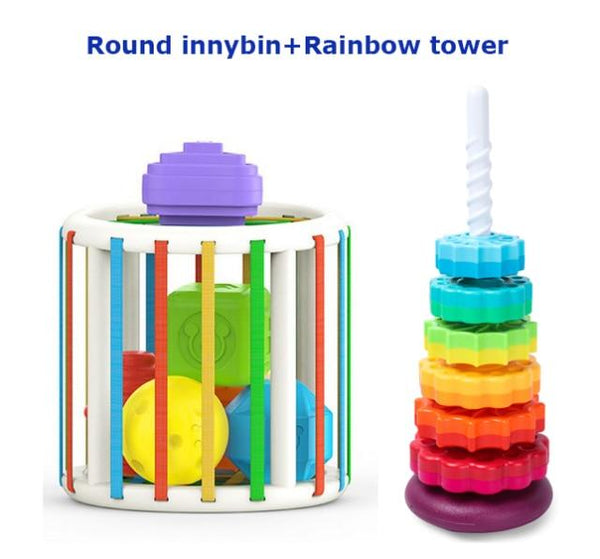 Planet Gates Round RB tower Baby Shape Sorting Toy  motor skill tactile touch toy 10 months to 3 years  InnyBin soft cube montessori educational toys