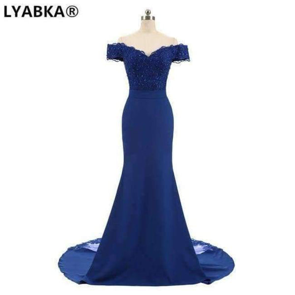 Planet Gates royal blue / 2 Evening Dress  Design Sweetheart Mermaid Prom Dress Satin With Appliques Evening Dresses Long Robe De Soiree