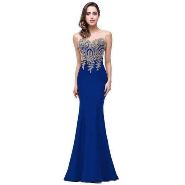 Planet Gates Royal Blue / 2 Gold Applique Royal Blue Lilac Mermaid Bridesmaid Dresses 2018 Long Wedding Party Dress robe demoiselle d'honneur