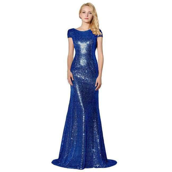 Planet Gates Royal Blue / 2 Rose Gold Shining Sequin Bridesmaid Dresses Sexy Backless Long Wedding Party Gowns Simple Maid of Honor Dress OS347