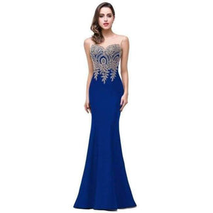 Planet Gates royal blue / 2 Sexy Backless Red Mermaid Lace Evening Dress Long Cheap Appliques Evening Gowns Vestido de Festa