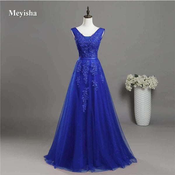 Planet Gates Royal Blue / 2 V Neck Lace Beaded Navy Royal Blue Burgundy Black Red Silver Bridesmaid Dresses Formal Party Gowns Dress Plus Size