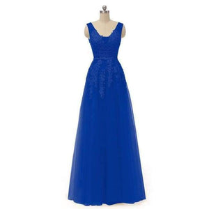 Planet Gates royal blue / 6 V-neck Evening Dress Robe De Soiree 2018 High Quality Grey Tulle With Applique Evening Dresses Real Photo Vestido De Festa