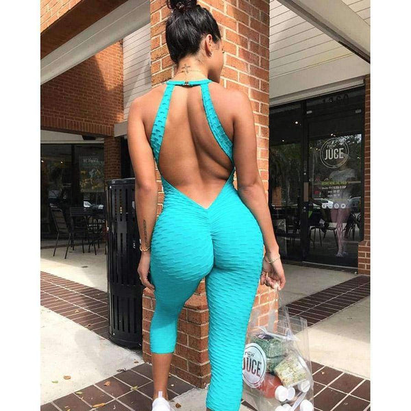 Planet Gates Royal blue / L Sexy Girls Backless Playsuit Tights Summer rompers womens jumpsuit Calf-Length Pants Bodysuit Deep V Neck jumpsuit