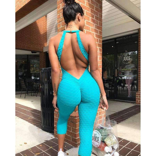 Planet Gates Royal blue / L Sexy Girls Backless Playsuit Tights Summer rompers womens jumpsuit Calf-Length Pants Bodysuit Deep V Neck jumpsuit