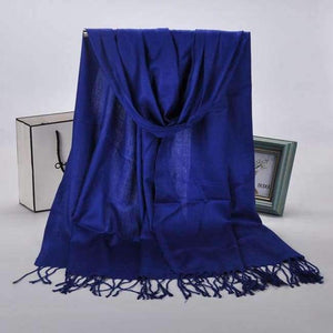 Planet Gates Royal Blue New Winter Women 60cm*170cm Black Red Solid Color Muslim Hijab Foulard Viscose Scarf Wrap With Tassel