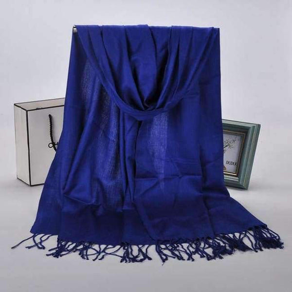 Planet Gates Royal Blue New Winter Women 60cm*170cm Black Red Solid Color Muslim Hijab Foulard Viscose Scarf Wrap With Tassel