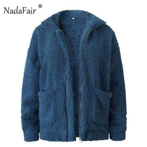 Planet Gates Royal Blue / S Fleece faux shearling jacket coat women autumn winter warm thick teddy coat female casual overcoat oversize outerwear