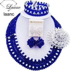 Planet Gates Royal Blue White Wine Gold AB Crystal Nigerian Necklace African Beads Wedding Jewelry Sets for Women C5RST003