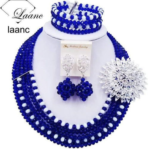 Planet Gates Royal Blue White Wine Gold AB Crystal Nigerian Necklace African Beads Wedding Jewelry Sets for Women C5RST003