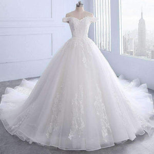 Planet Gates royal train / 2 Wedding Dress off shoulder appliques Wedding party gown lace-up Vestidos de noiva Bride dresses long marriage