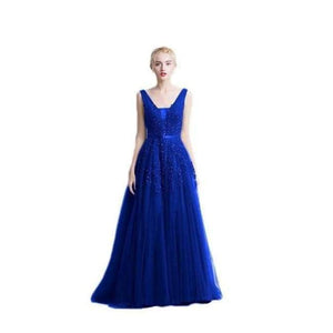 Planet Gates Royalblue / 2 Wine Red Lace Beading Long Evening Dress Backless Bridal V neck Sleeveless Transparent Banquet Sexy Prom Dress
