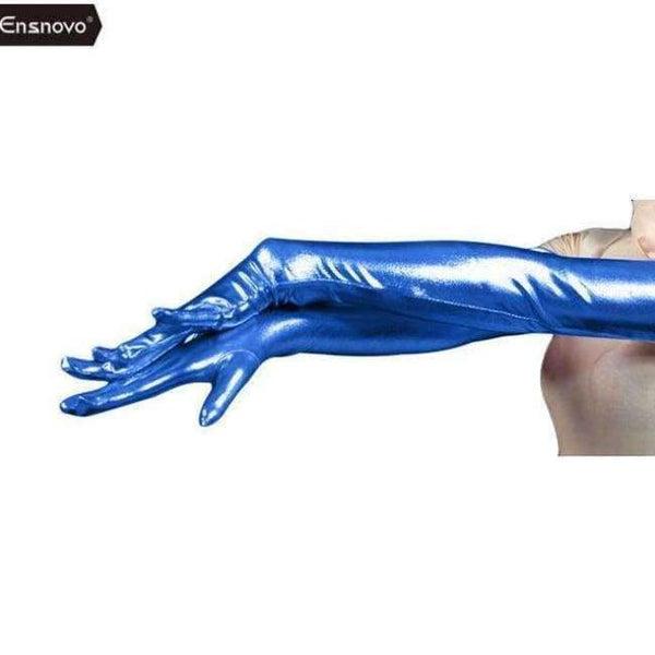 Planet Gates royalblue / 22inch Ensnovo Women Spandex Polyester Black Shiny Metallic 22" Long Sleeve Cosplay Costumes Wet Look Opera Length Evening Gloves