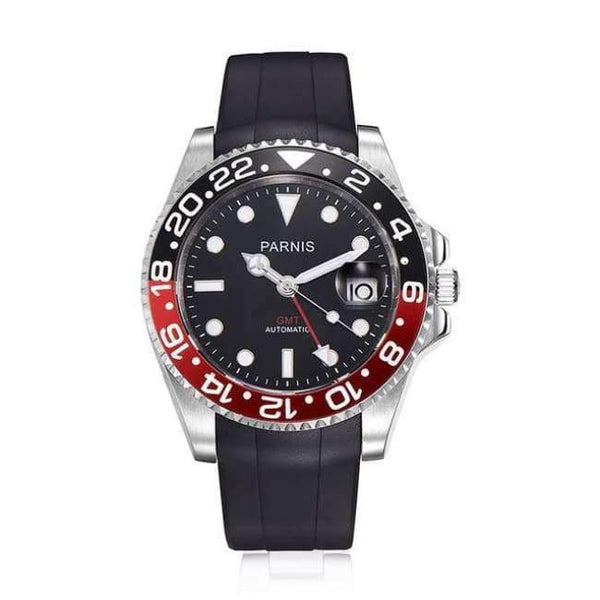 Planet Gates rubber black red Parnis 40mm Mechanical Watches GMT Sapphire Crystal Man Watch 2018 Diver Watch Automatic relogio masculino Role Luxury Watch Men