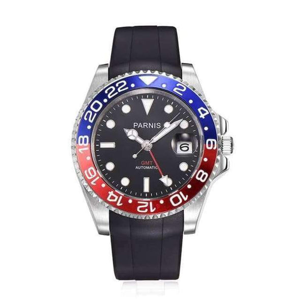 Planet Gates rubber  blue red Parnis 40mm Mechanical Watches GMT Sapphire Crystal Man Watch 2018 Diver Watch Automatic relogio masculino Role Luxury Watch Men