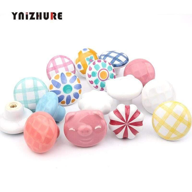 Rural Acme Nordic Style Ceramic Single Cartoon Round  Wardrobe Kitchen Garden Door Handle Modern Cabinet Handle