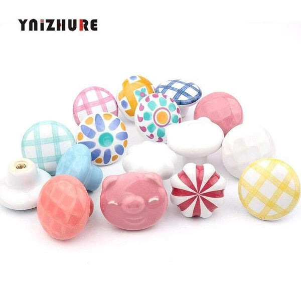 Rural Acme Nordic Style Ceramic Single Cartoon Round  Wardrobe Kitchen Garden Door Handle Modern Cabinet Handle