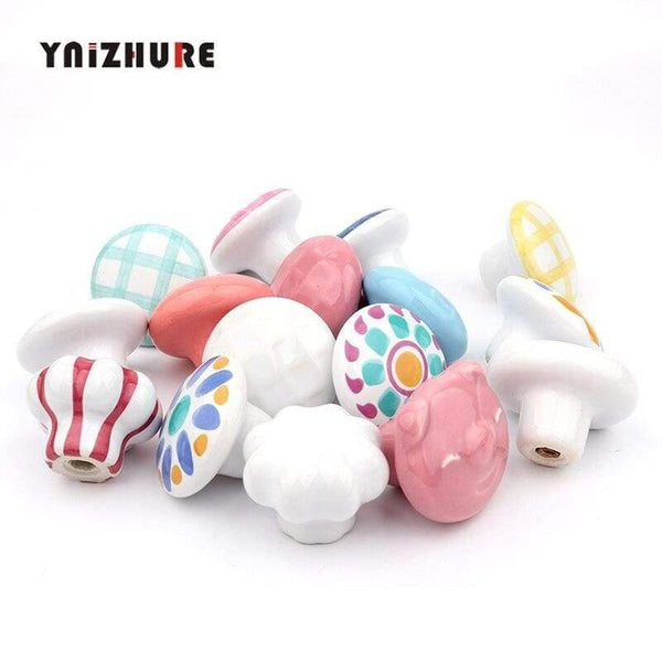 Rural Acme Nordic Style Ceramic Single Cartoon Round  Wardrobe Kitchen Garden Door Handle Modern Cabinet Handle