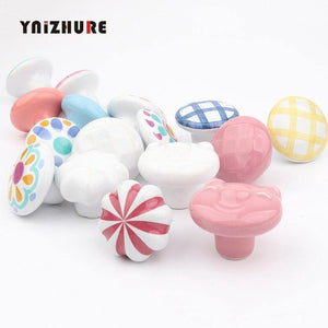 Rural Acme Nordic Style Ceramic Single Cartoon Round  Wardrobe Kitchen Garden Door Handle Modern Cabinet Handle