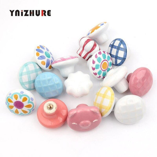Rural Acme Nordic Style Ceramic Single Cartoon Round  Wardrobe Kitchen Garden Door Handle Modern Cabinet Handle