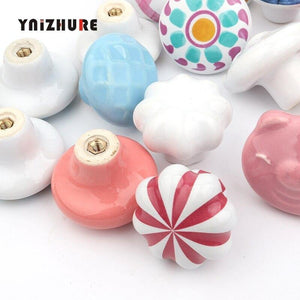 Rural Acme Nordic Style Ceramic Single Cartoon Round  Wardrobe Kitchen Garden Door Handle Modern Cabinet Handle
