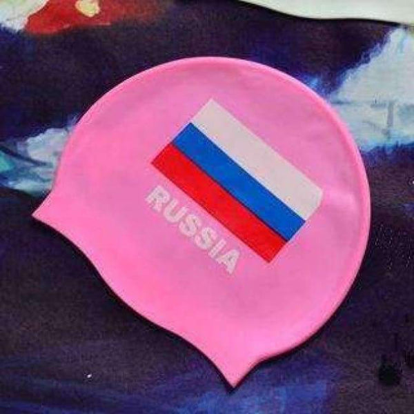 Planet Gates Russia Pink / One Size Flag Swimming Cap Silicone Waterproof UK AU CN Swim Caps Men & Women Swimming Hat Fit Head 50-60cm