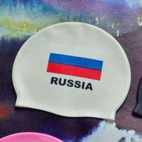 Planet Gates Russia White / One Size Flag Swimming Cap Silicone Waterproof UK AU CN Swim Caps Men & Women Swimming Hat Fit Head 50-60cm