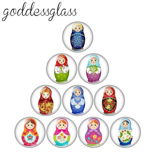 Planet Gates Russian Doll 10pcs mixed 12mm/18mm/20mm/25mm Round photo glass cabochon demo flat back Making findings
