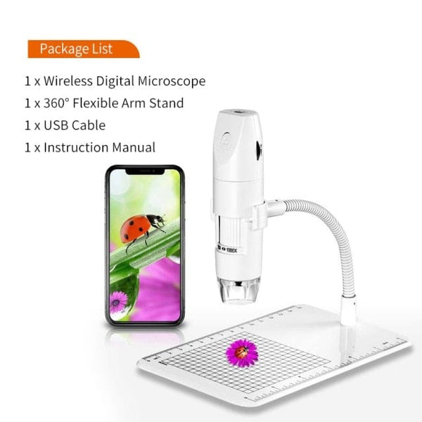 Planet Gates Russian Federation / 1000X / 316 White black Wireless Digital Microscope Handheld USB HD Inspection Camera 50x-1000x Magnification with Flexible Stand For iPhone iPad PC