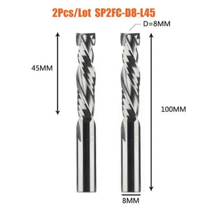 Planet Gates Russian Federation / 2PC-SP2FC-D8.0-L45 2PCS/LOT Compression Milling Cutter Woodwork DOWN Cut Two Flute Spiral Carbide Milling Tool CNC Router Bits Wood End Mill Cutter