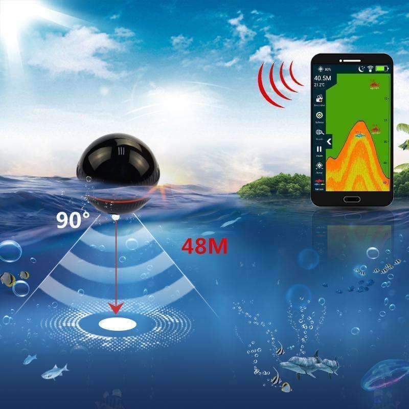 Planet Gates Russian Federation / Black Fishing Echo Sounder depth Portable Wireless Sonar Fish Finder 48m/160ft Detector Fishing Alarm IOS&Android