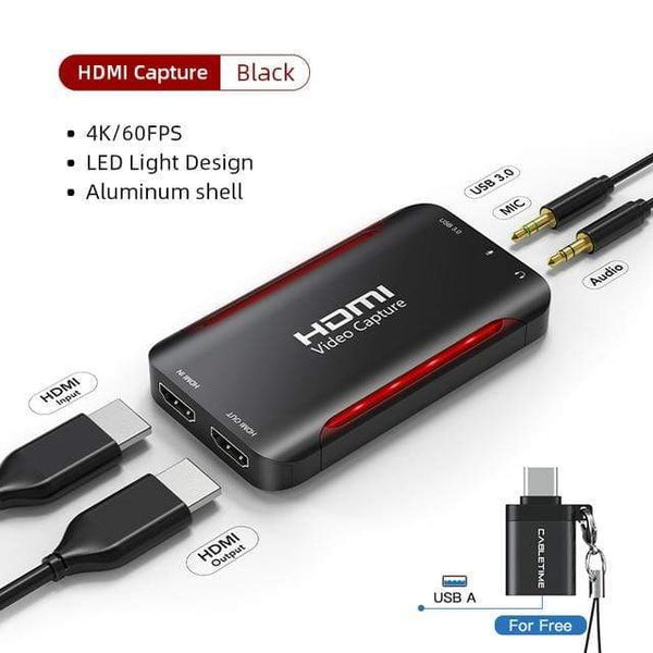 Planet Gates Russian Federation / Black LED Design 4K Video Capture HDMI Capture Card USB 3.0 2.0 60FPS for Switch Camera Live Streaming Recording PS4 DVD Recorder C371